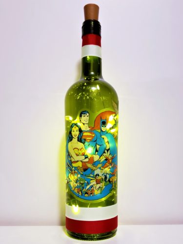 DC bottle light with many superheroes from the comics.