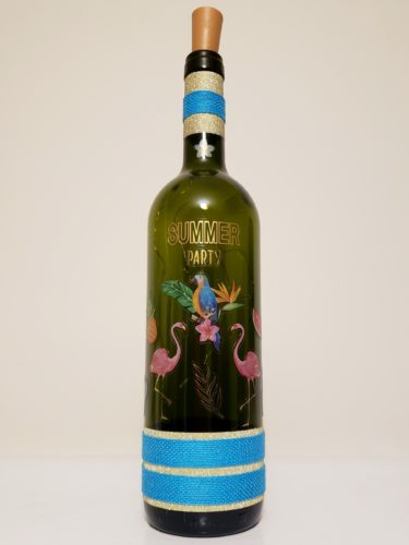 Bottle light with flamingoes, tropical bird, "Summer Party" and more.