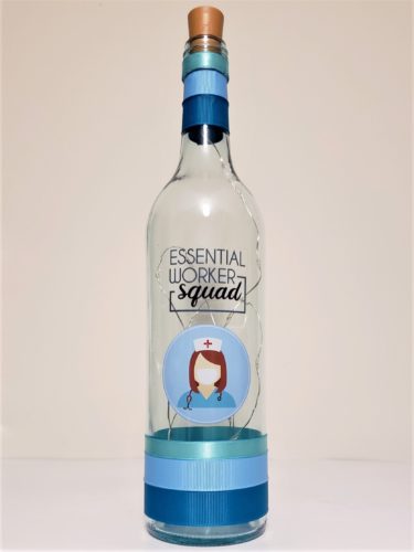 Bottle light with a nurse and "Essential Worker Squad".