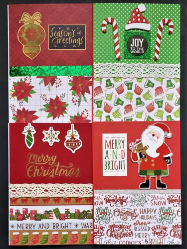 Four pack of Christmas cards with poinsettias, hot chocolate and holiday phrases.