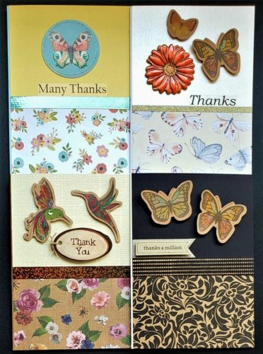 Four pack of thank you cards with kraft-style decorations of butterflies and dragonflies.