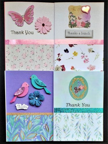 Four pack of thank you cards with mixed floral and leaf prints.