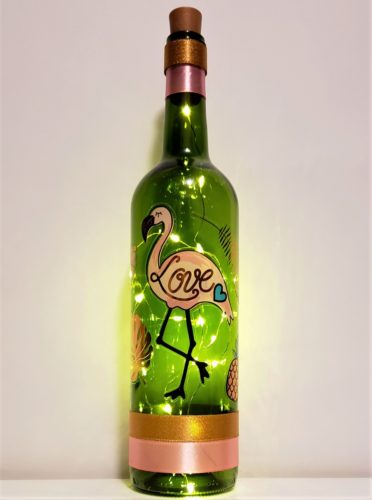 Bottle light with flamingo, "Love, pineapple and more.