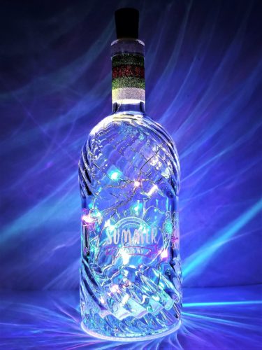 Bottle light with "Summer Party", ice cream, flamingo and flowers.