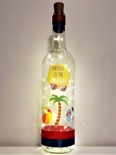 Father's Day bottle light featuring a beach scene and the phrase, "My dad is the coolest".