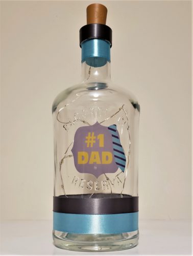 Father's Day bottle light on a unique bottle shape with the phrase, "#1 Dad".