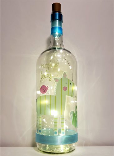 Bottle light with a large zebra and "Precious Baby".