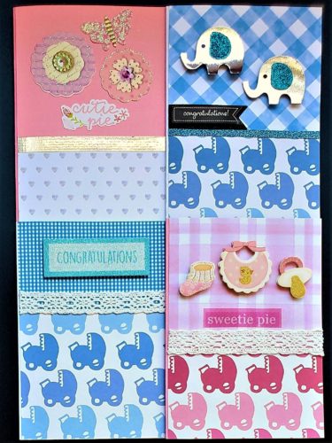 Four pack of new baby cards, two for girls and two for boys.