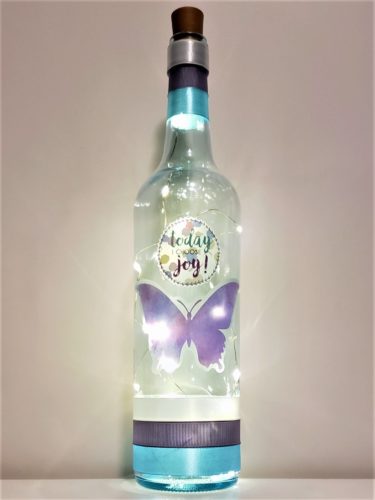 Bottle light with a purple butterfly and the phrase, "Today I choose joy".