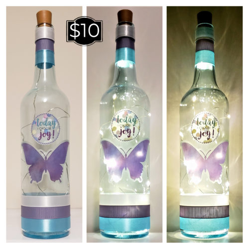 Photo grid of a bottle light with a purple butterfly below the phrase, "Today I choose joy".